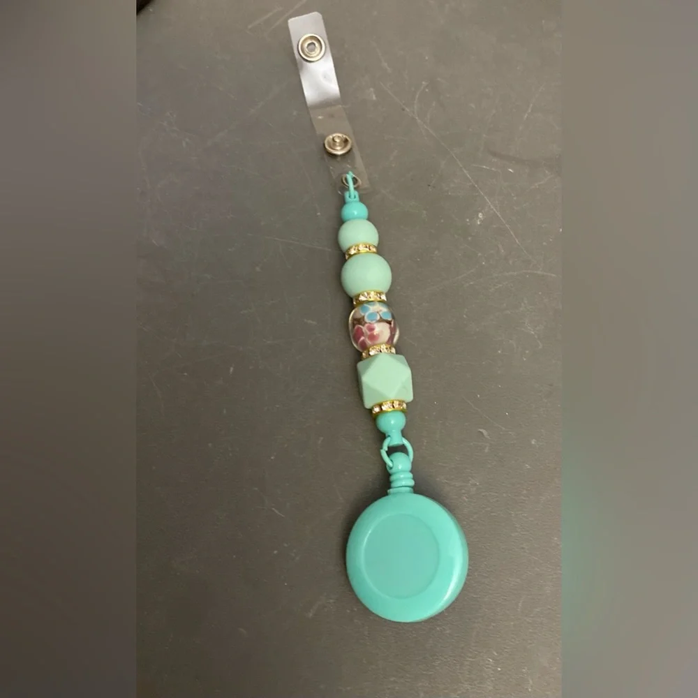 Turquoise Beaded Badge Reel,ID Holder